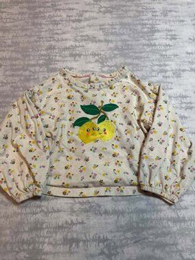 Mini Boden Cream Floral Long Sleeve Top Lemon Applique 2-3Y